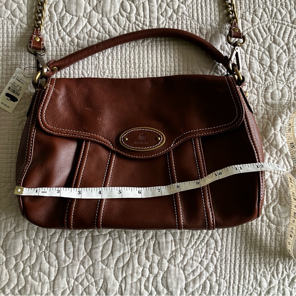 NWT Talbots brown leather shoulder bag w/magnetic closure & chain option - Picture 11 of 16